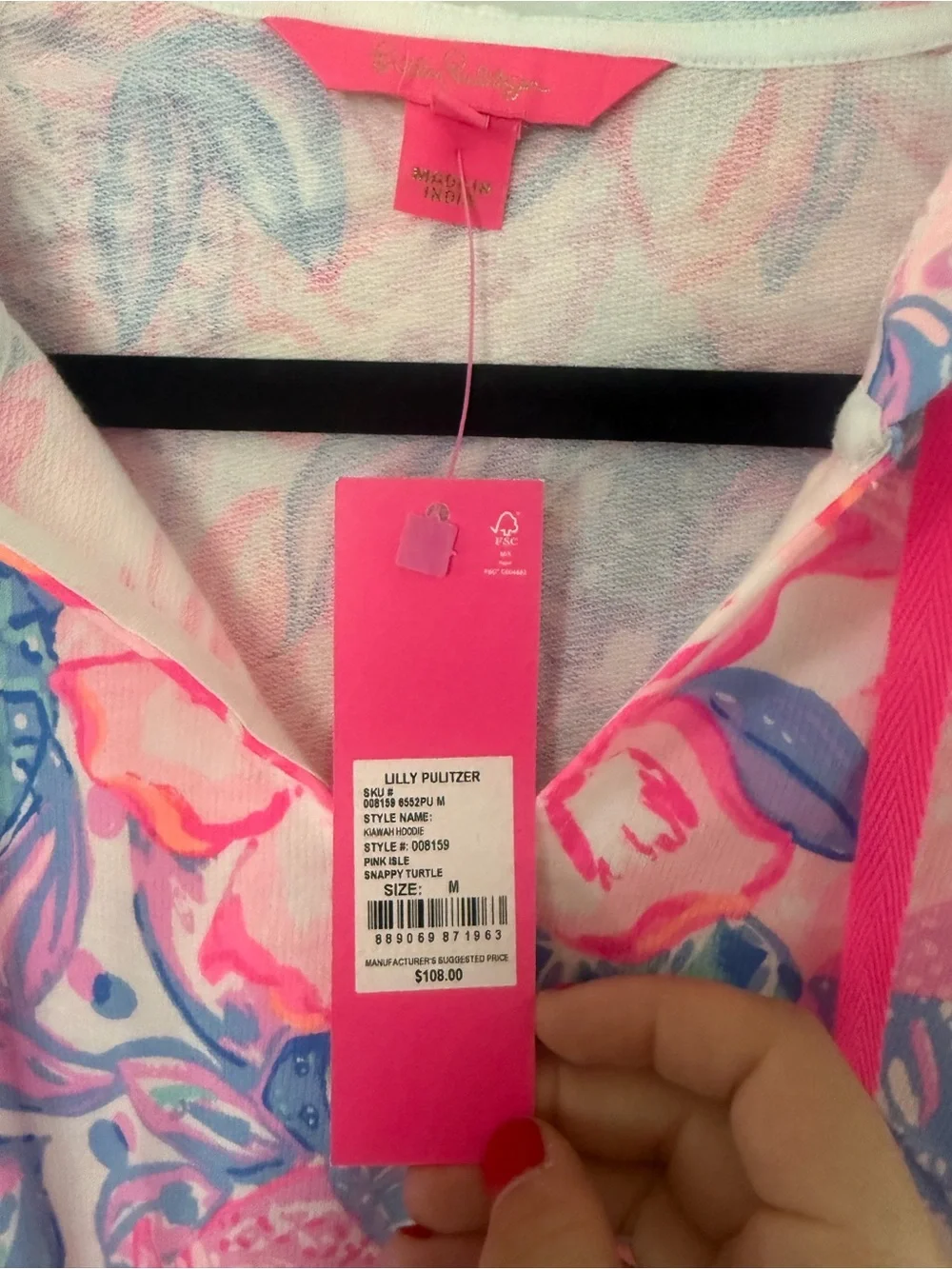 NWT Lilly Pulitzer Kiawah Hoodie in Pink Isle Snappy Turtle - Picture 6 of 7
